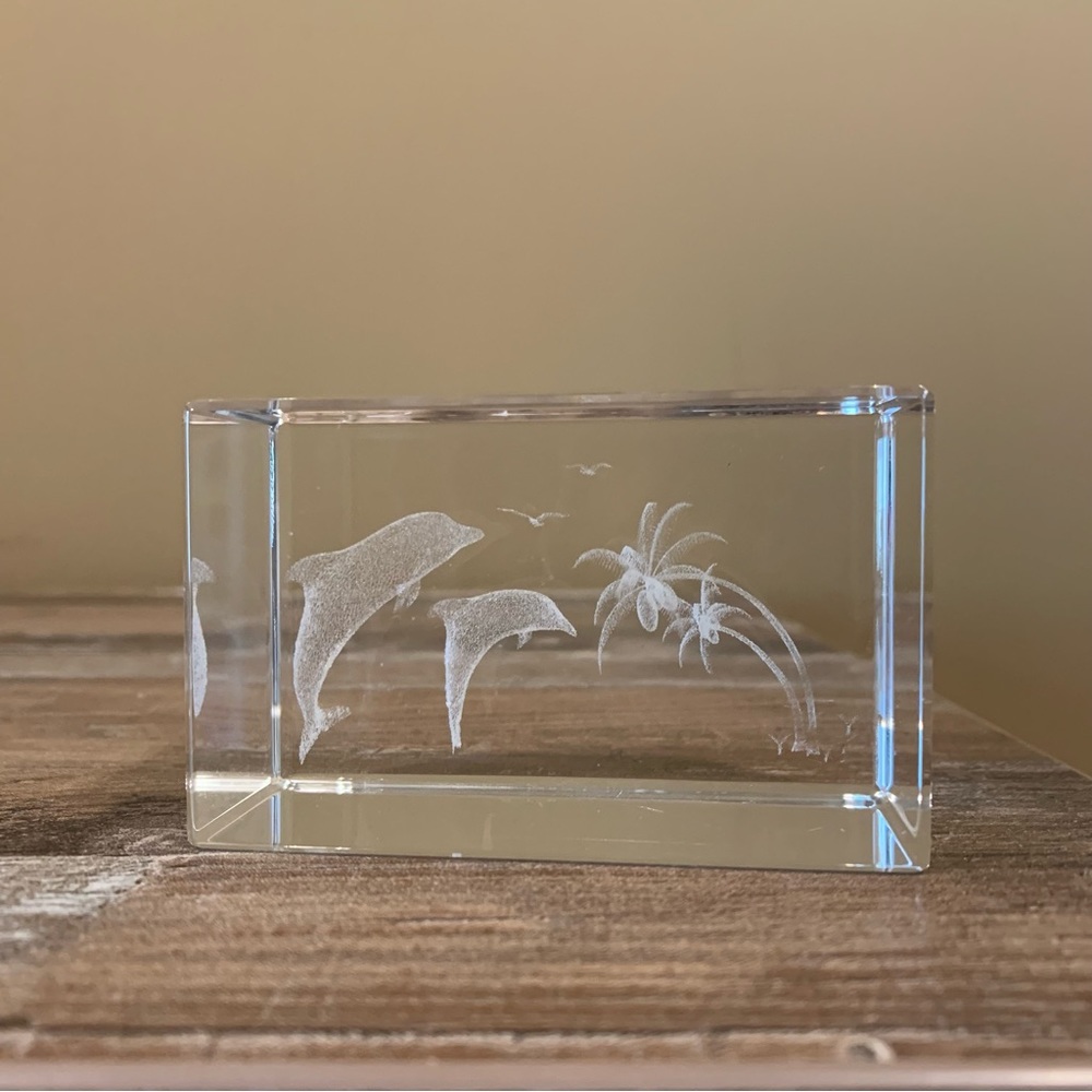 Dolphin palm tree beach crystal art